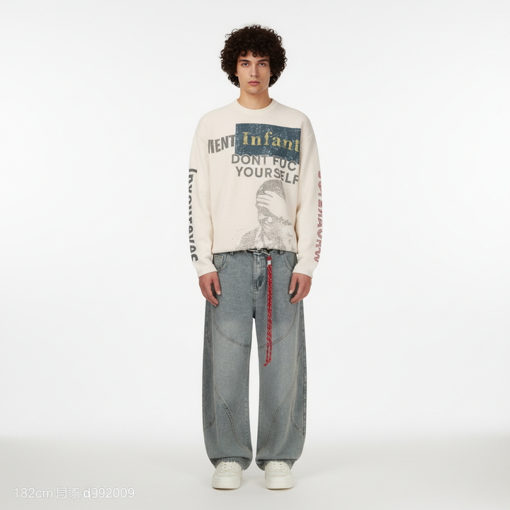 Knit Graphic Crewneck Sweatshirt