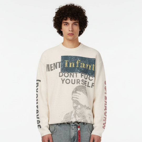 Knit Graphic Crewneck Sweatshirt