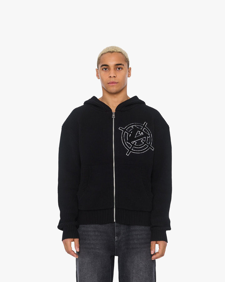 V-LOGO KNIT ZIP HOODIE BLACK
