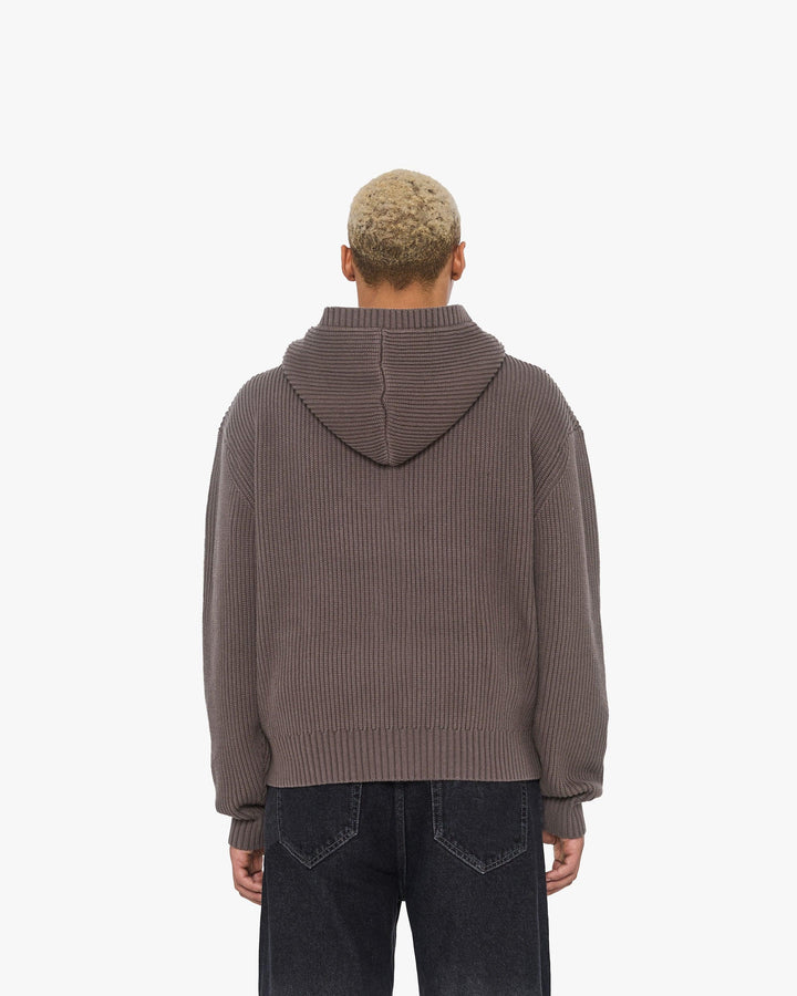 V-LOGO KNIT ZIP HOODIE MUD BROWN