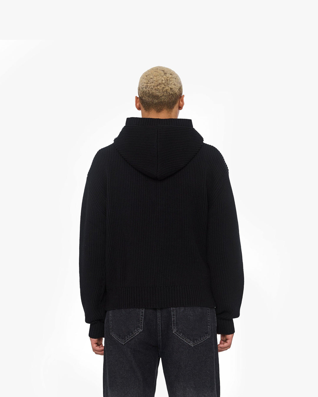 V-LOGO KNIT ZIP HOODIE BLACK
