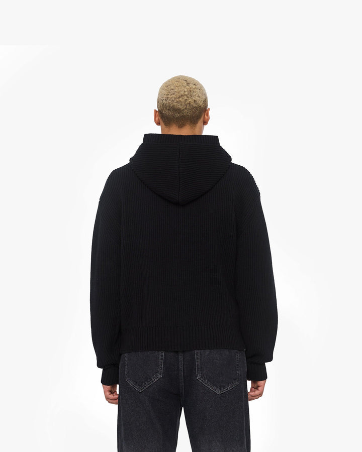 V-LOGO KNIT ZIP HOODIE BLACK