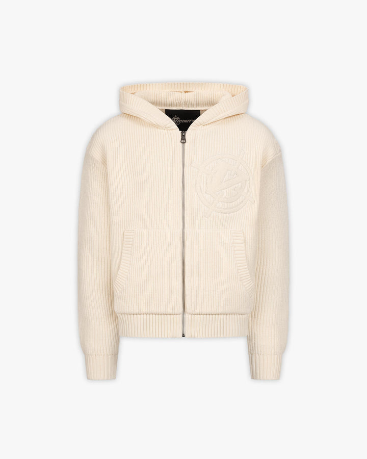 V-LOGO KNIT ZIP HOODIE BEIGE