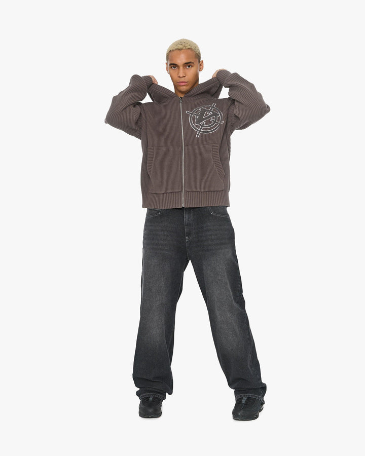 V-LOGO KNIT ZIP HOODIE MUD BROWN