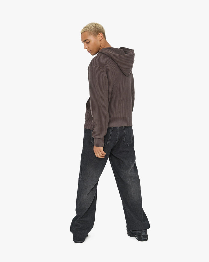 V-LOGO KNIT ZIP HOODIE MUD BROWN