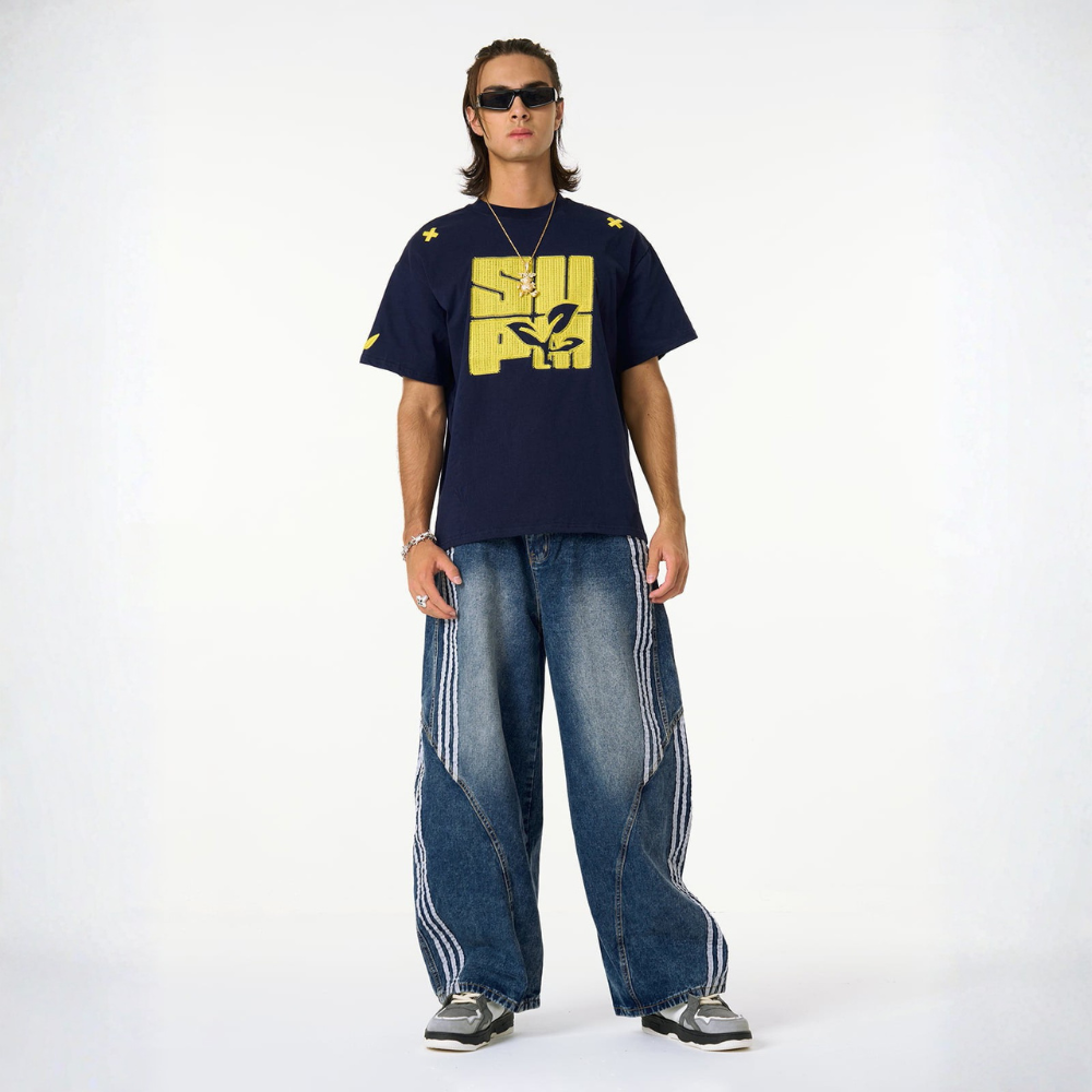 Denim Striped Barrel Jeans