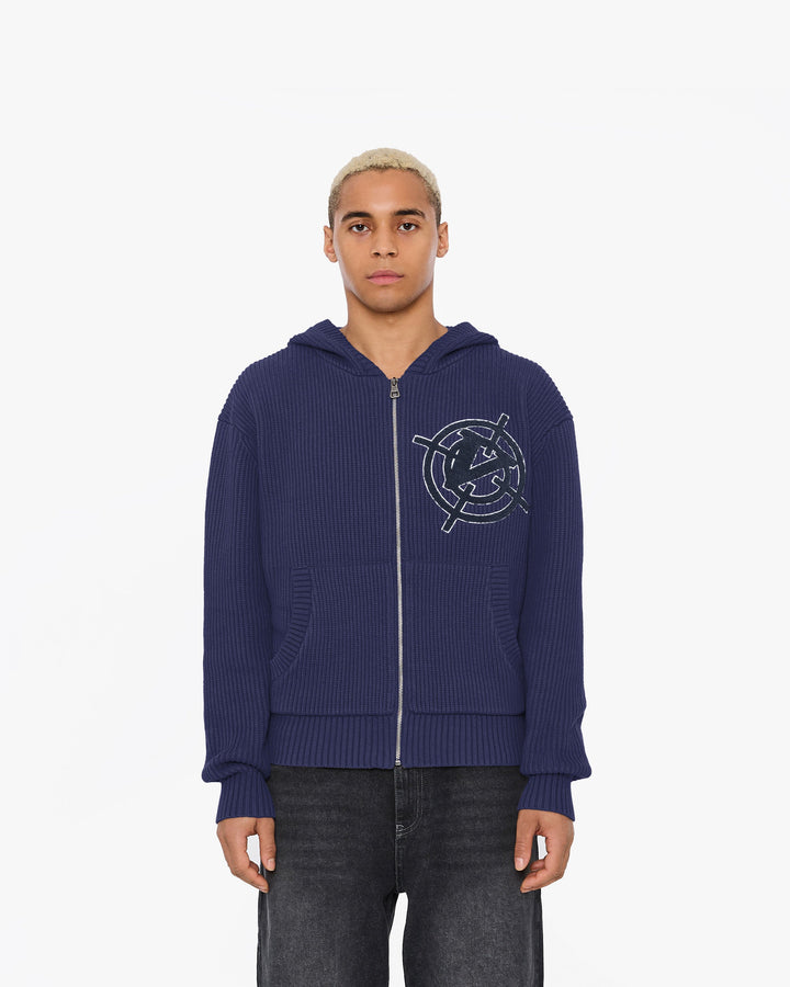 V-LOGO KNIT ZIP HOODIE NAVY