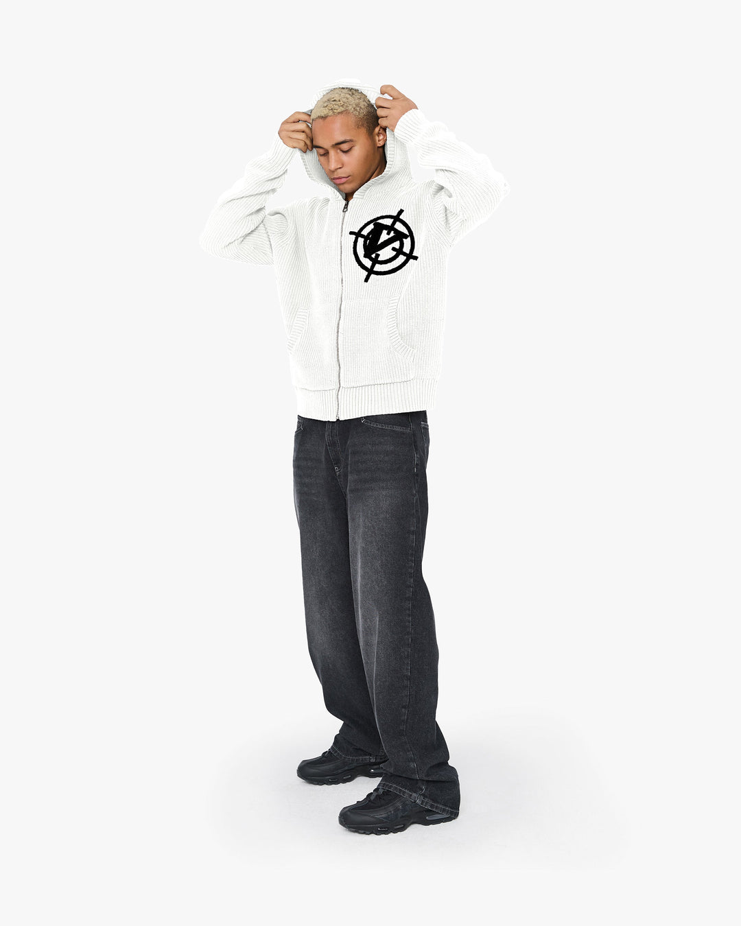 V-LOGO KNIT ZIP HOODIE WHITE