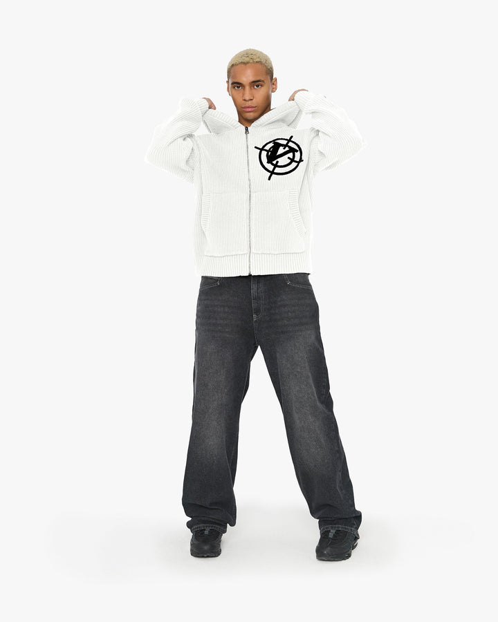 V-LOGO KNIT ZIP HOODIE WHITE