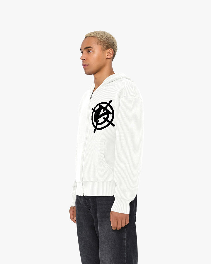 V-LOGO KNIT ZIP HOODIE WHITE