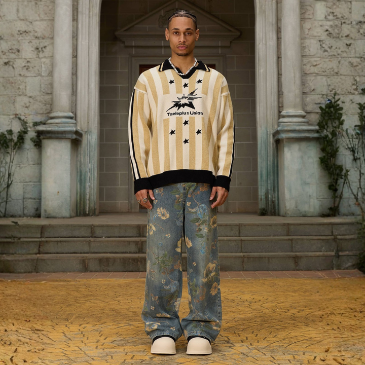 Denim Floral Print Jeans