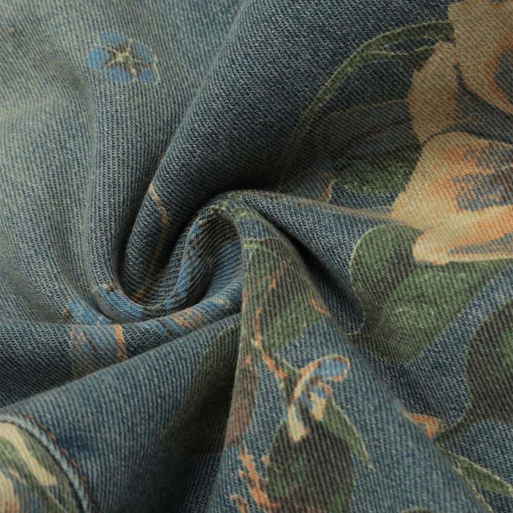 Denim Floral Print Jeans