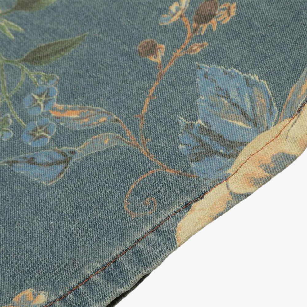 Denim Floral Print Jeans