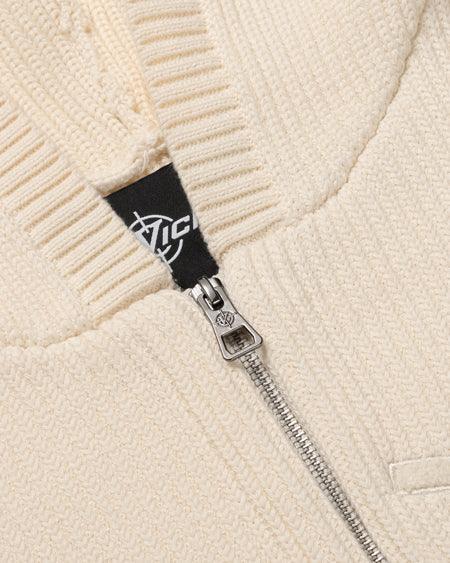 V-LOGO KNIT ZIP HOODIE BEIGE
