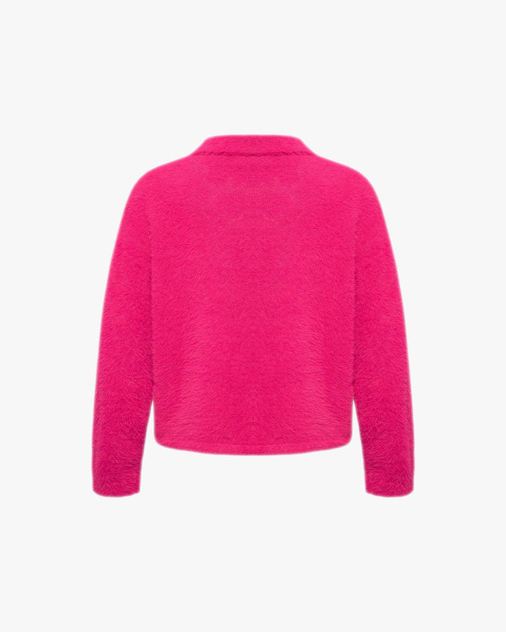 FAUX MINK POLO SWEATER FLAMINGO