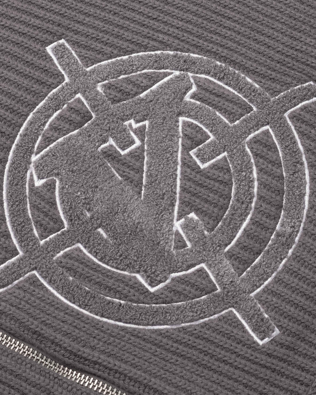 V-LOGO KNIT ZIP HOODIE ASH GREY