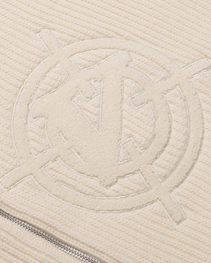 V-LOGO KNIT ZIP HOODIE BEIGE