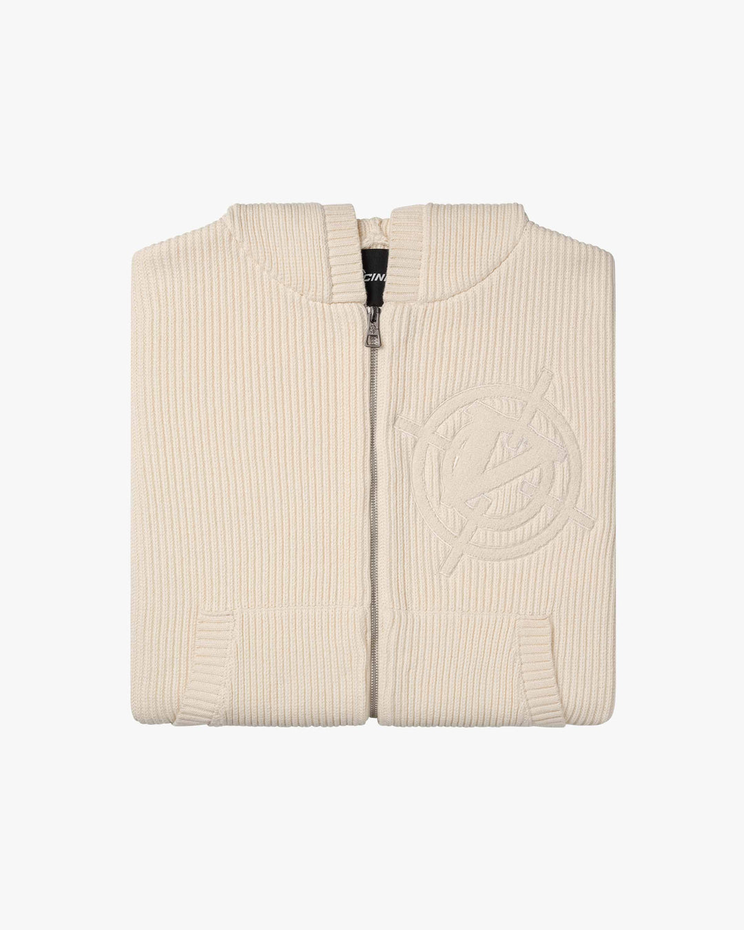 V-LOGO KNIT ZIP HOODIE BEIGE