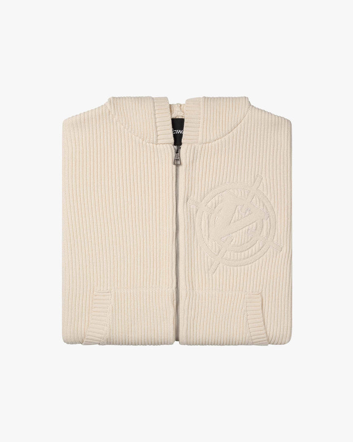 V-LOGO KNIT ZIP HOODIE BEIGE
