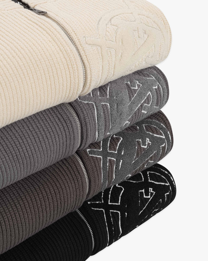 V-LOGO KNIT ZIP HOODIE MUD BROWN