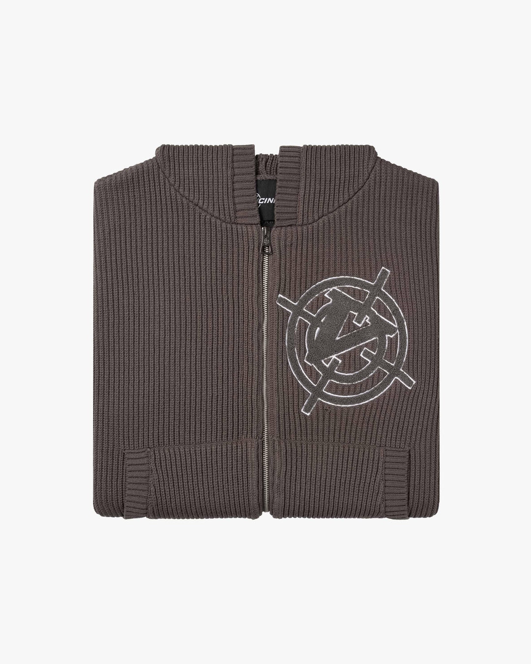 V-LOGO KNIT ZIP HOODIE MUD BROWN